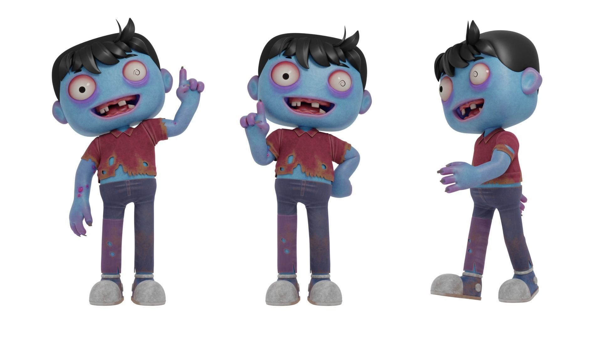 Cartoon Male Zombie Low-poly 3D model_7