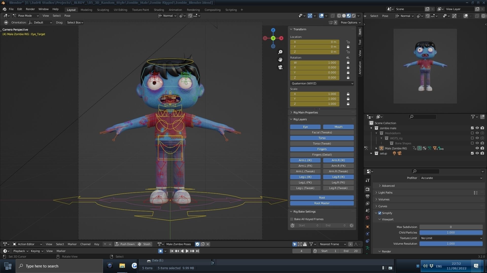 Cartoon Male Zombie Low-poly 3D model_3