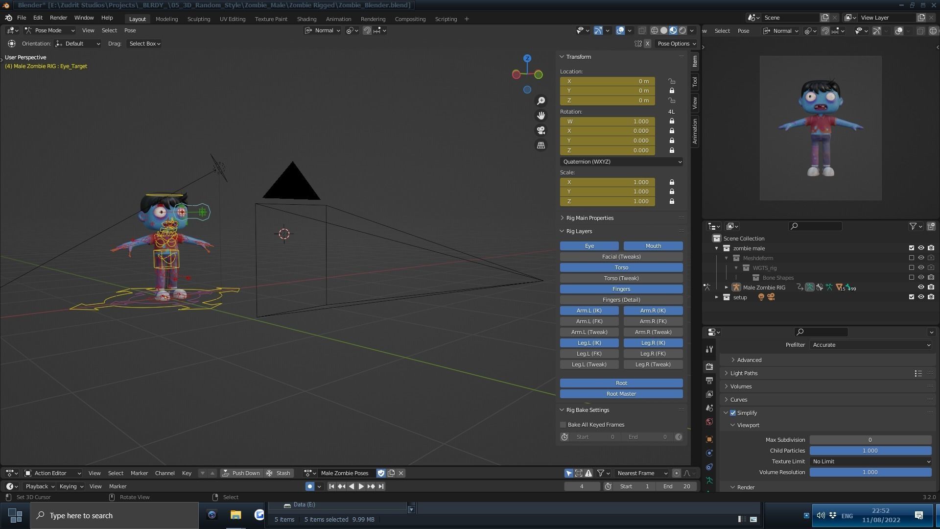 Cartoon Male Zombie Low-poly 3D model_25