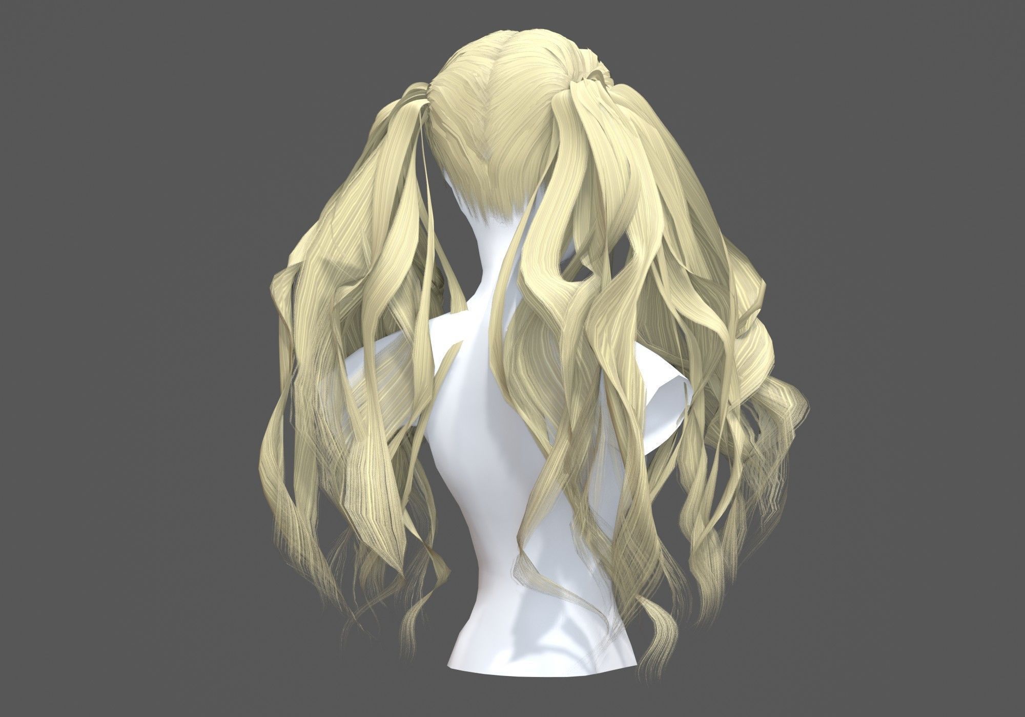 Pigtails Wavy Hairstyle 3D model_3