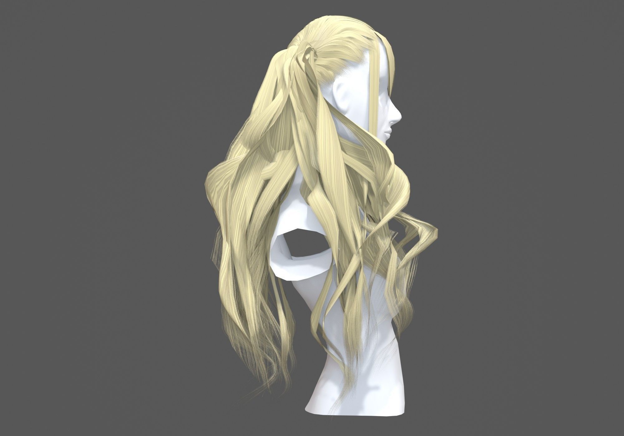 Pigtails Wavy Hairstyle 3D model_2