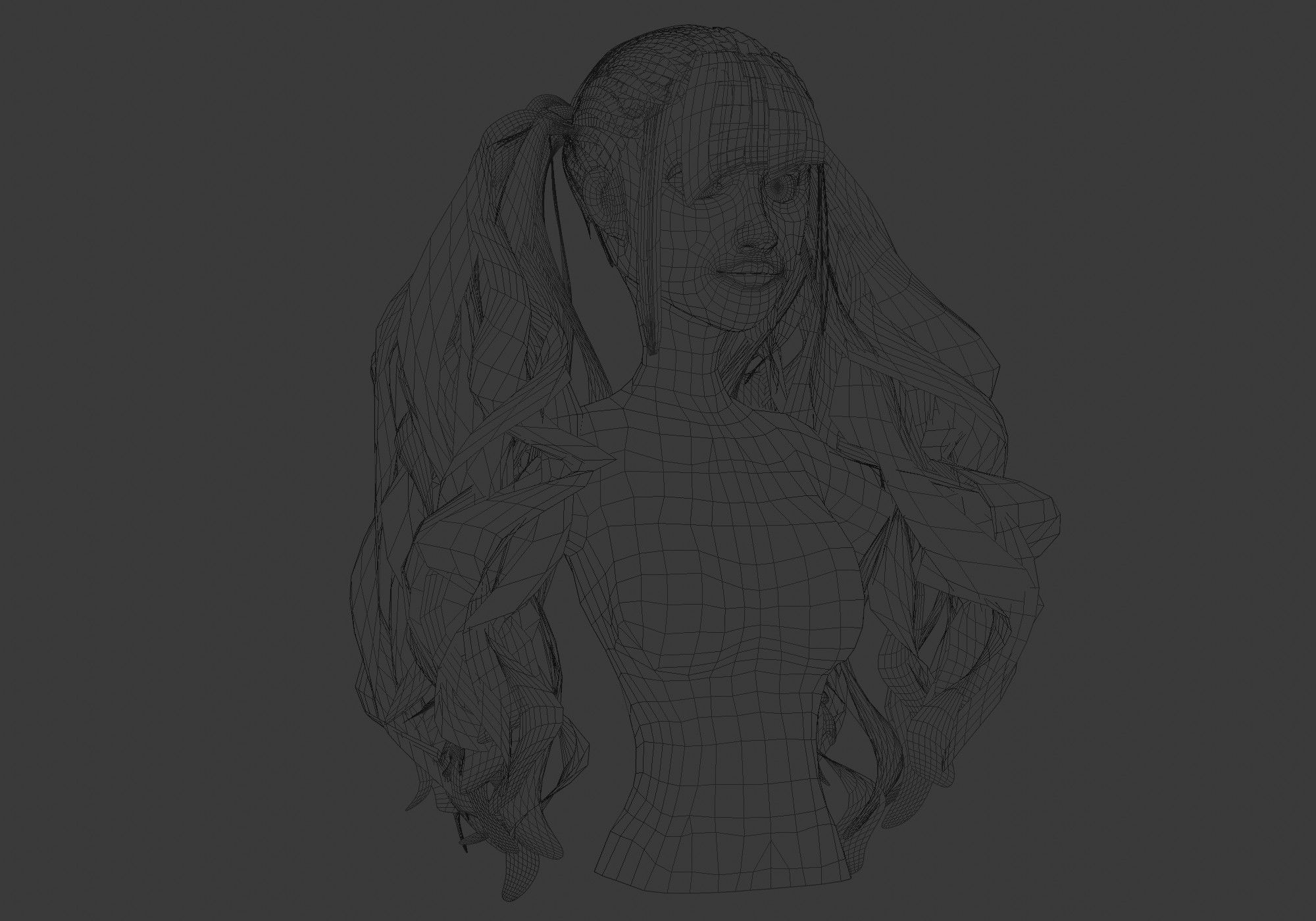 Pigtails Wavy Hairstyle 3D model_6