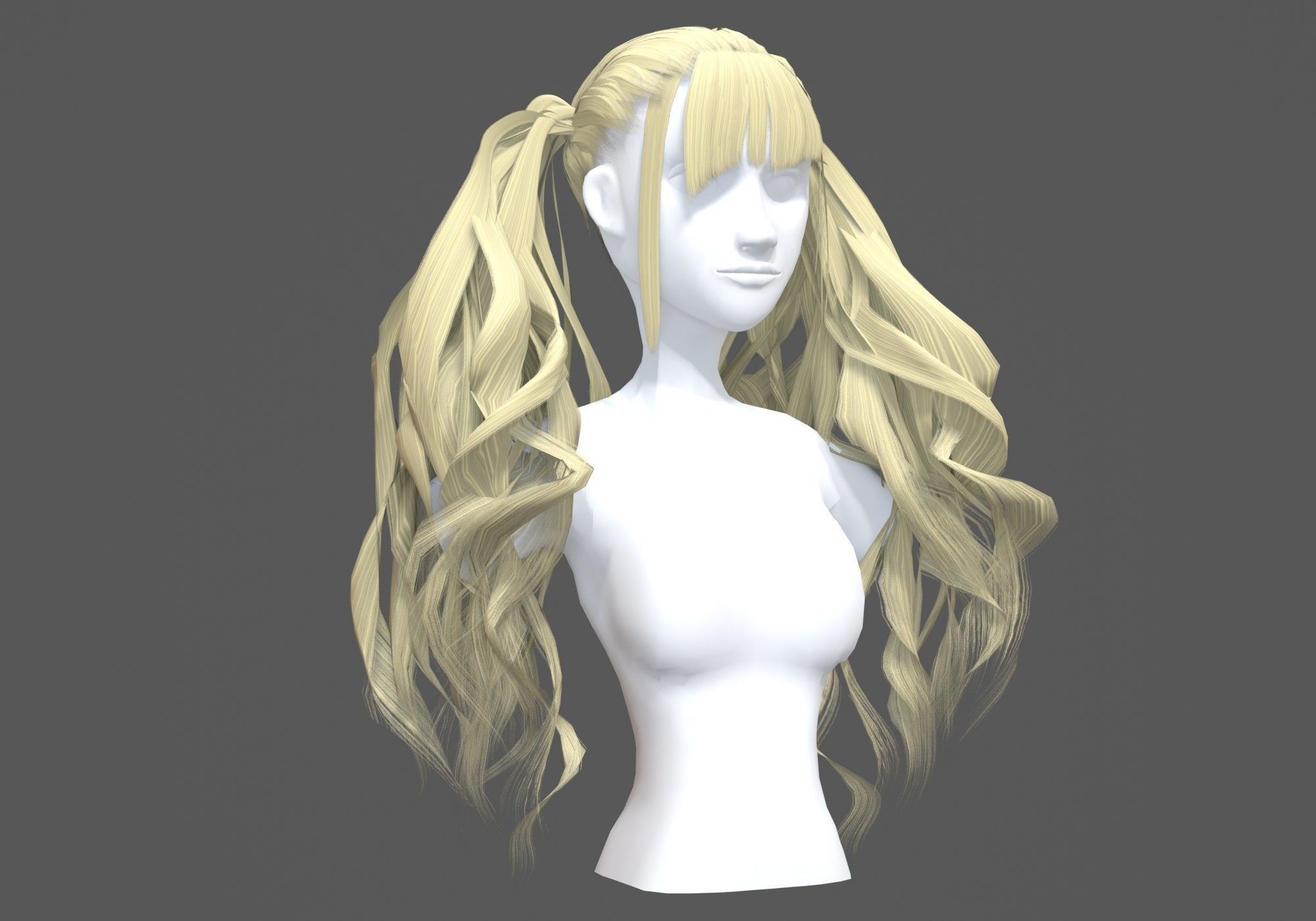 Pigtails Wavy Hairstyle 3D model_1