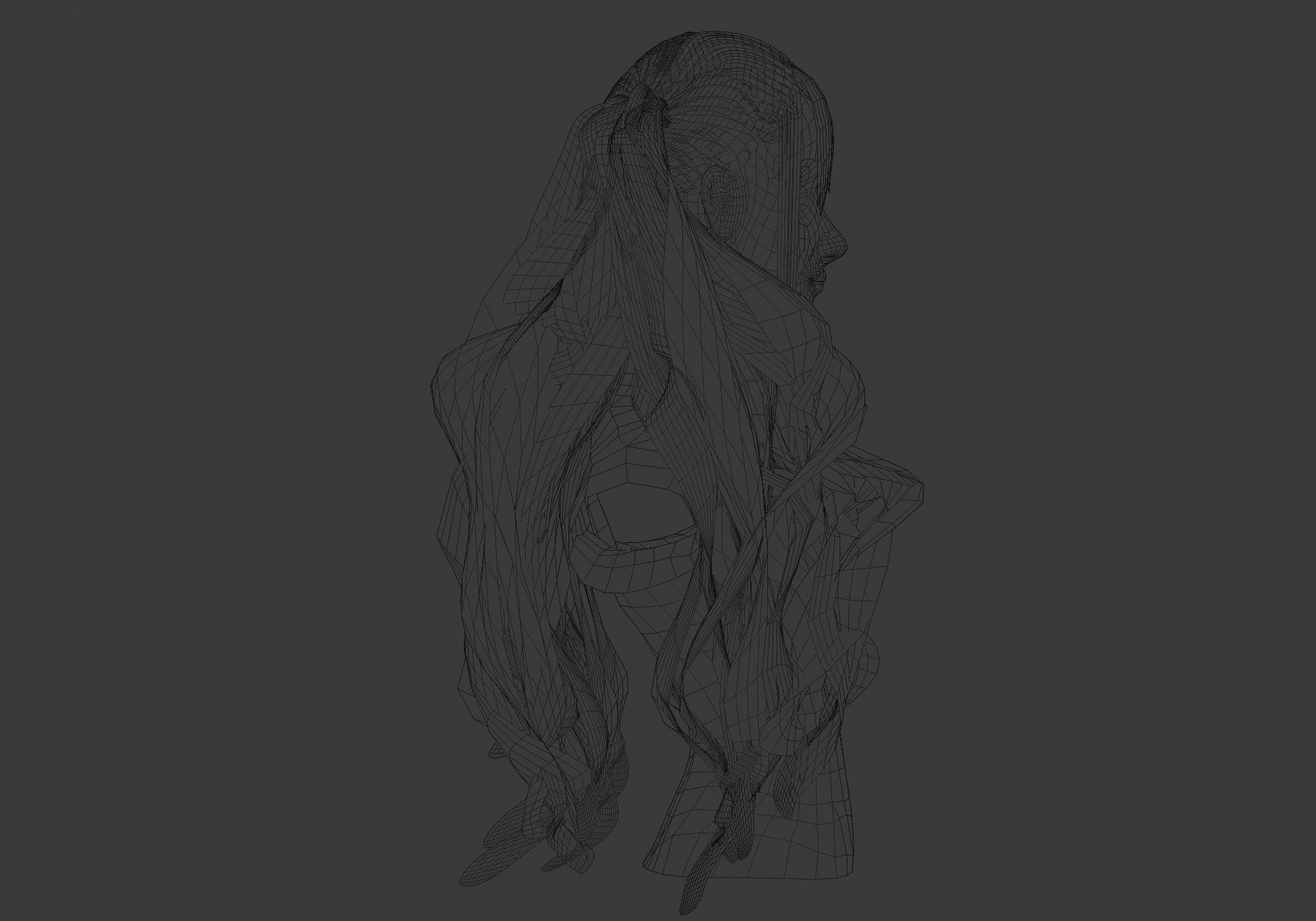 Pigtails Wavy Hairstyle 3D model_7