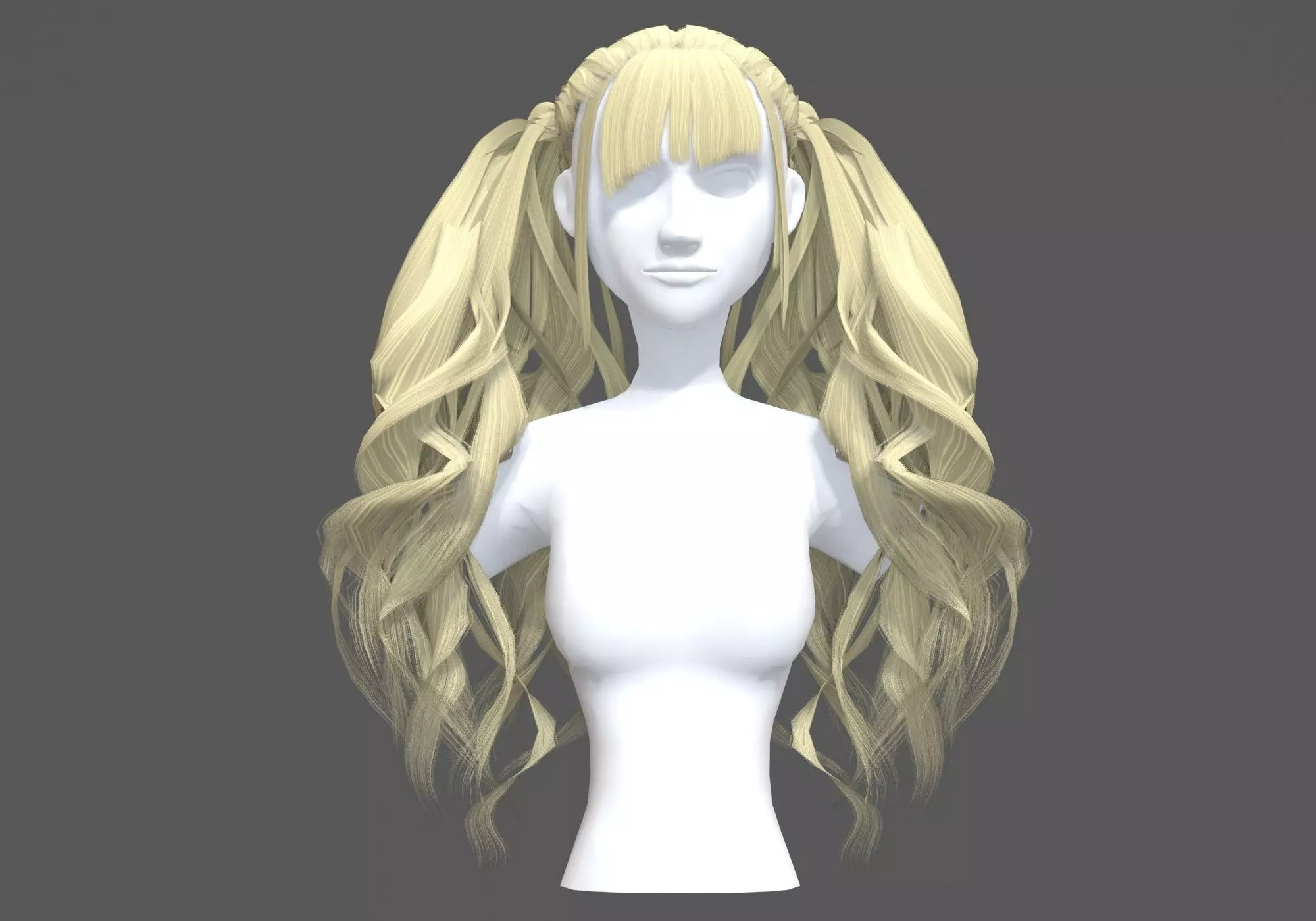 Pigtails Wavy Hairstyle 3D model_0