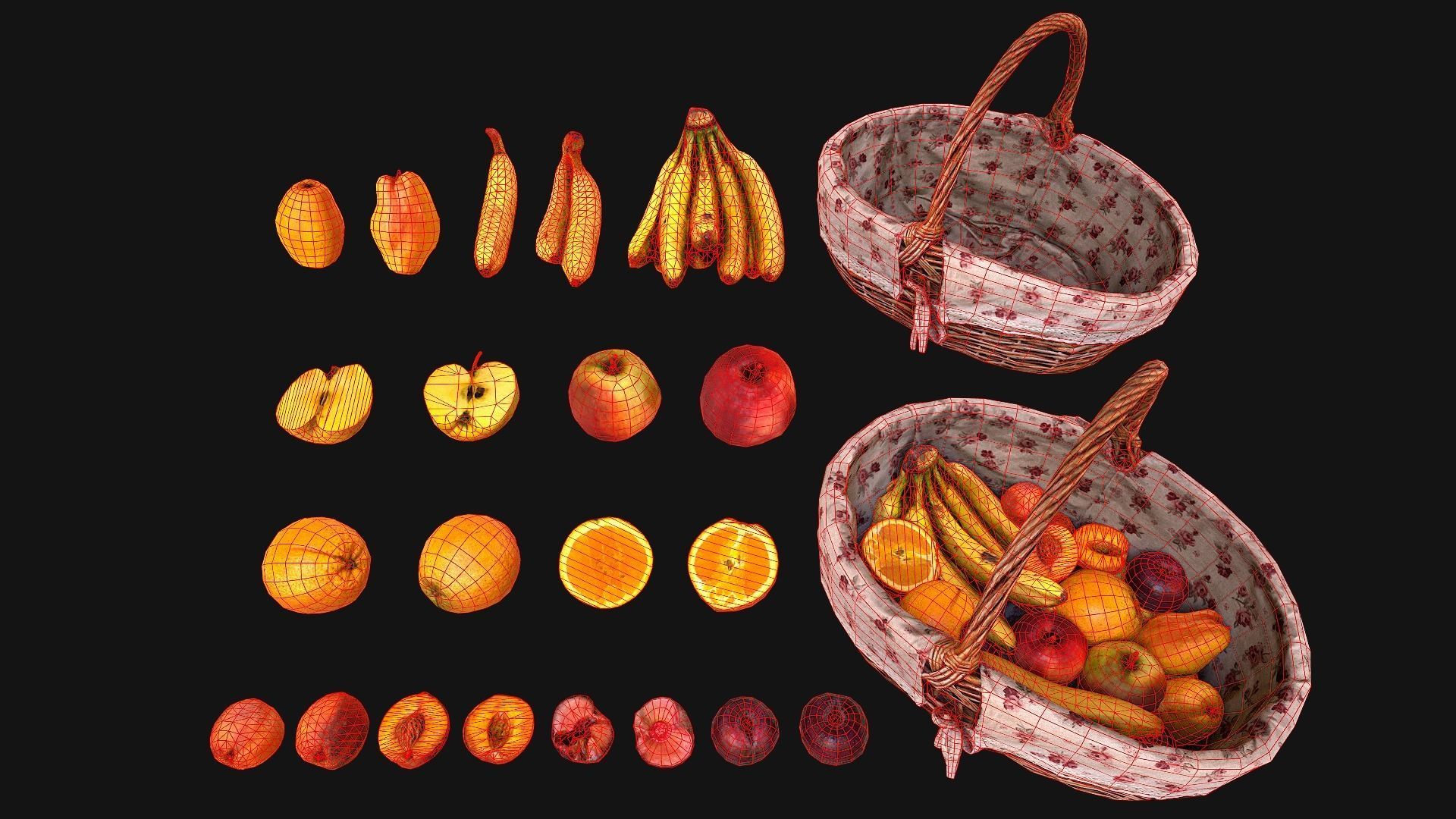 Set of Boxes of Fruits Crate Medieval Low-poly 3D model_28