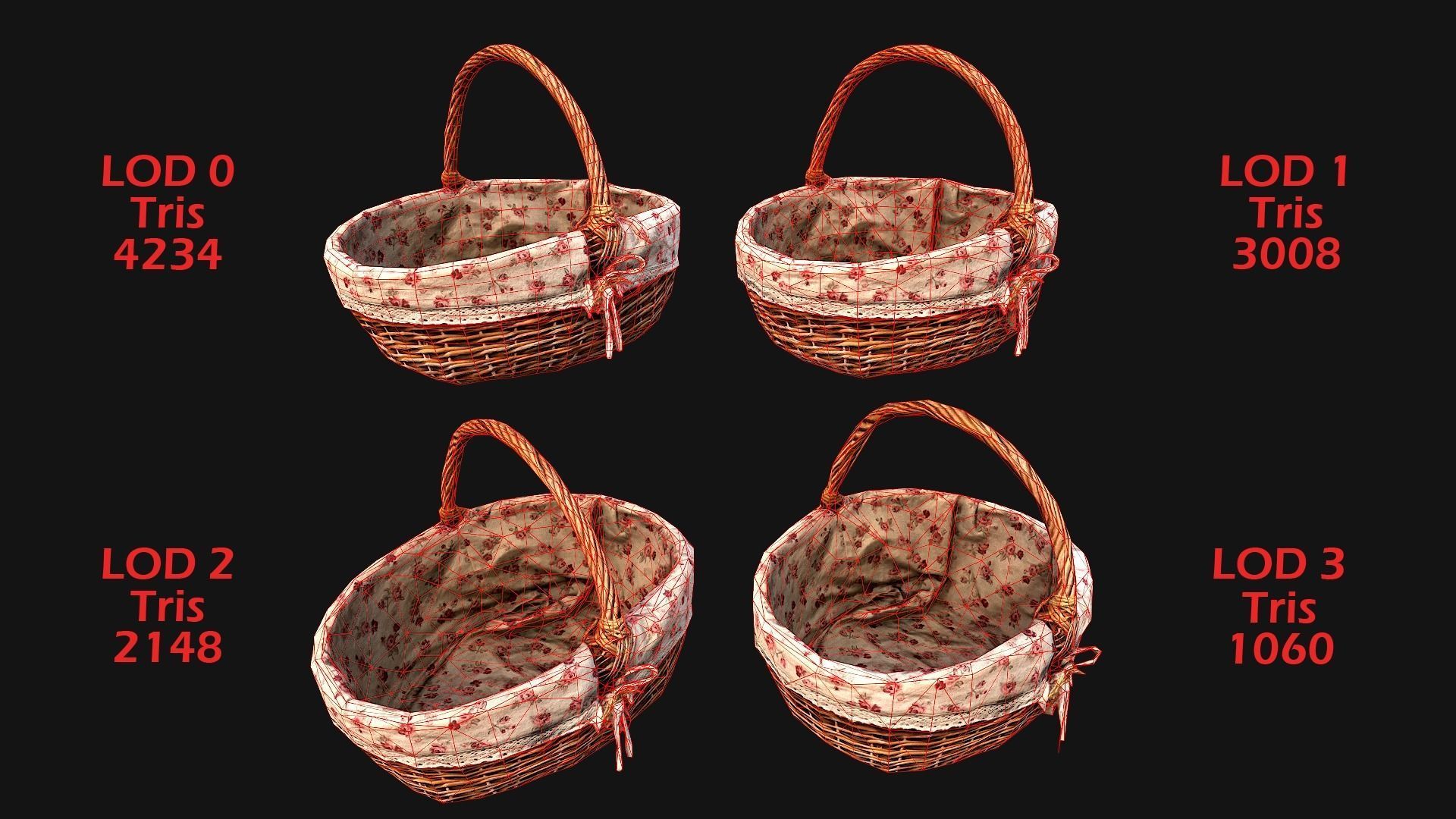 Set of Boxes of Fruits Crate Medieval Low-poly 3D model_8