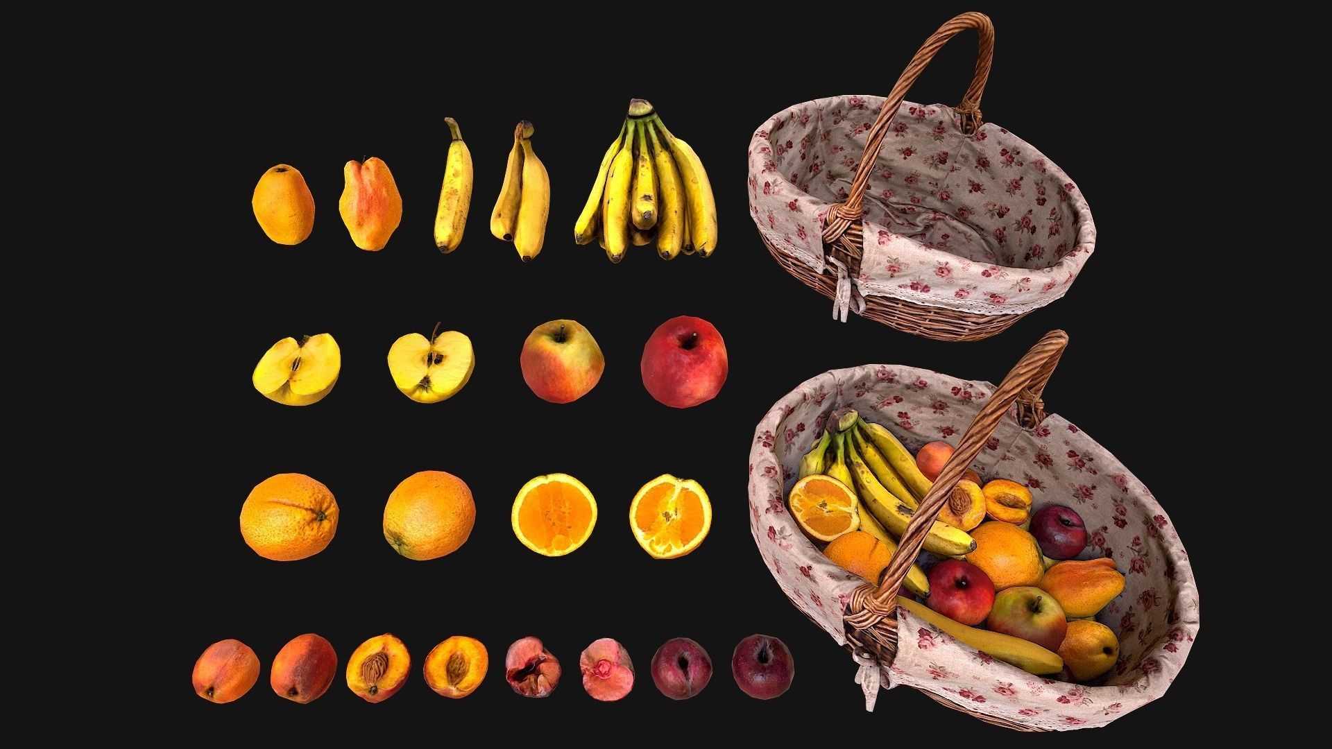 Set of Boxes of Fruits Crate Medieval Low-poly 3D model_27