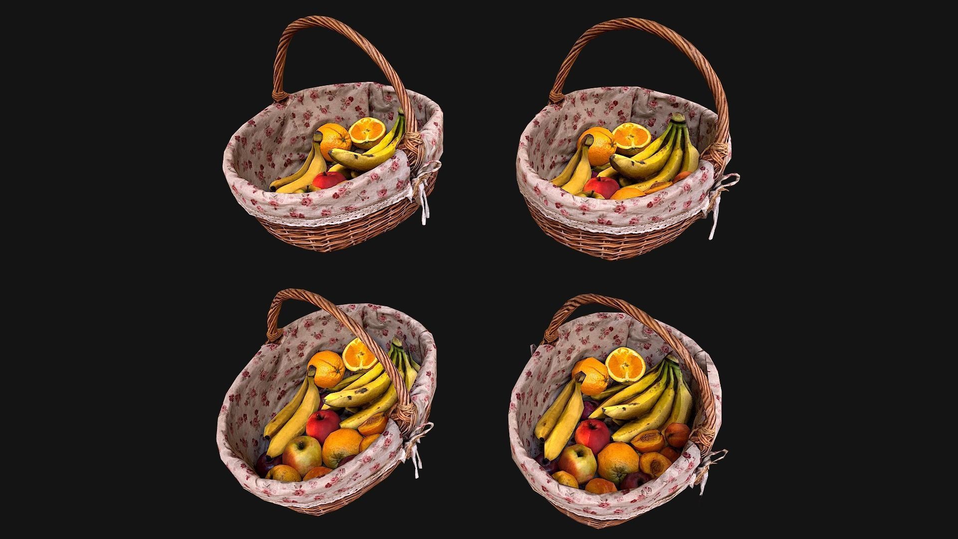 Set of Boxes of Fruits Crate Medieval Low-poly 3D model_26