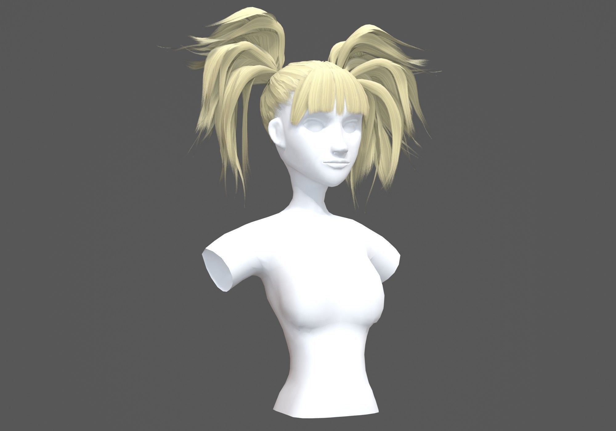Cute Pigtails Hairstyle 3D model_1