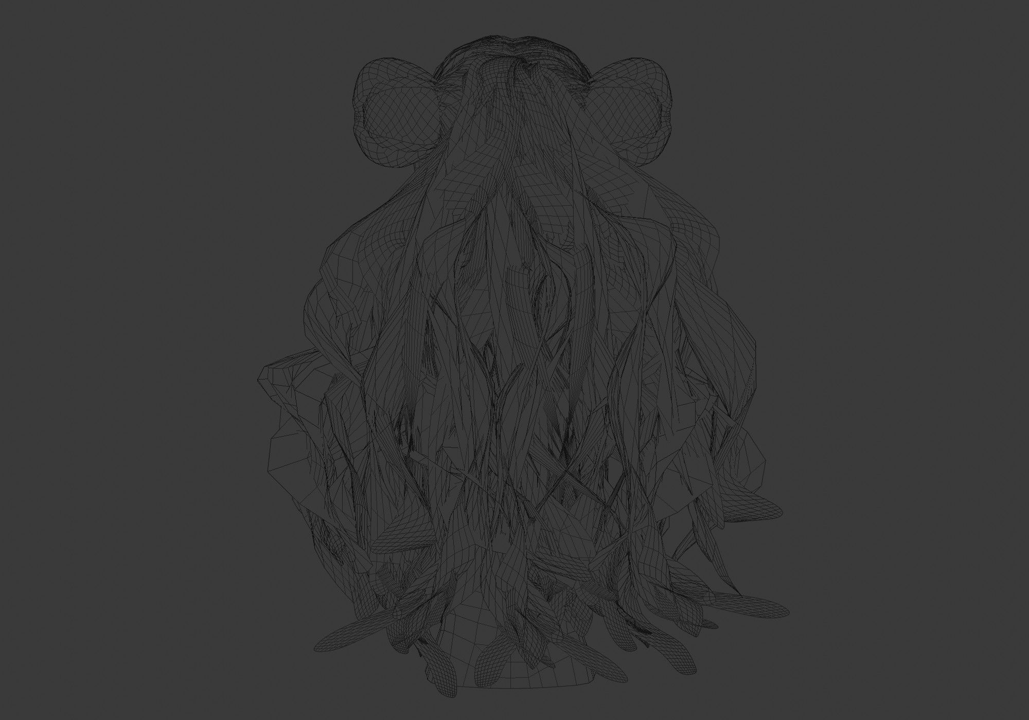 Bun Long Hairstyle 3D model_9