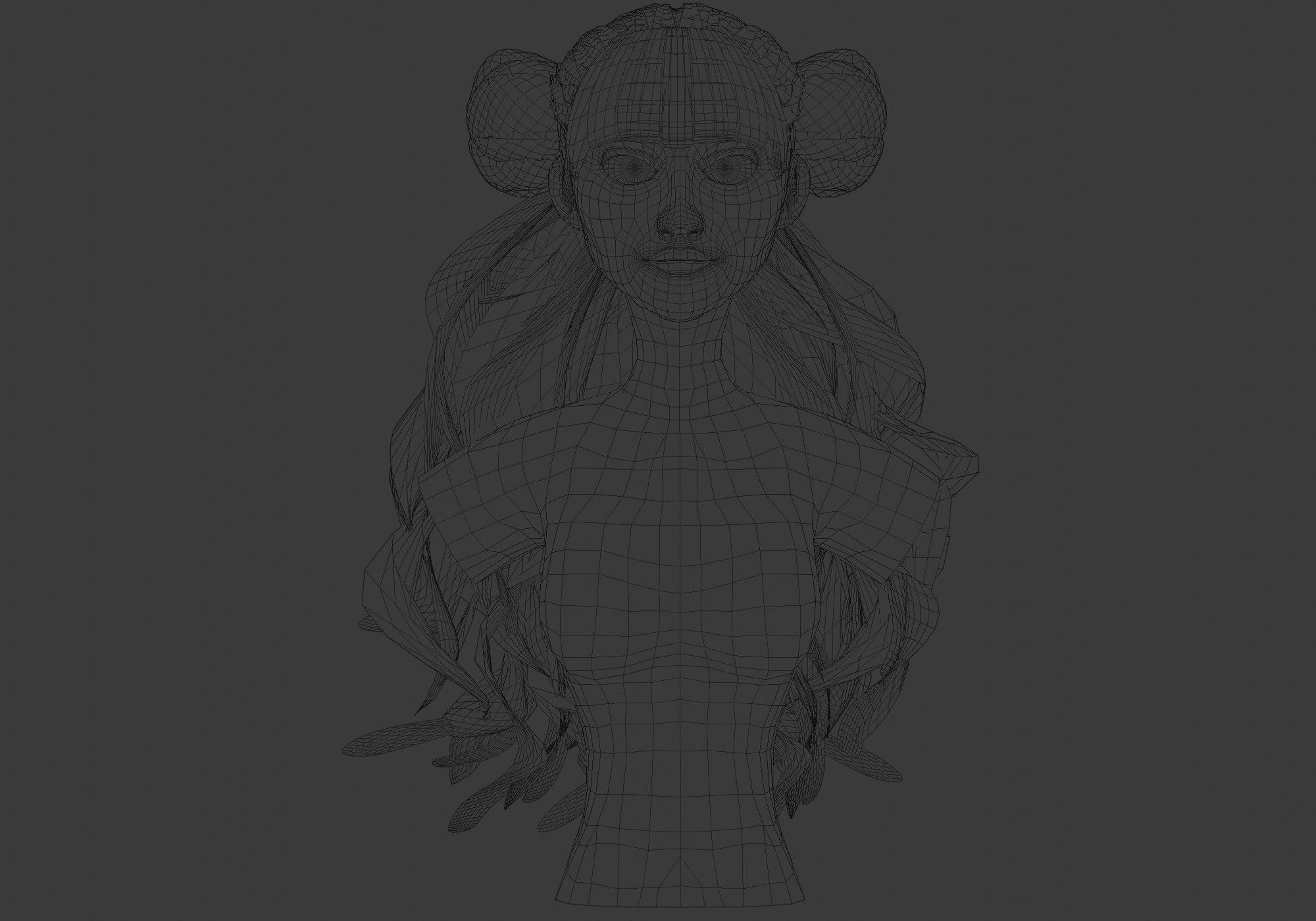 Bun Long Hairstyle 3D model_5