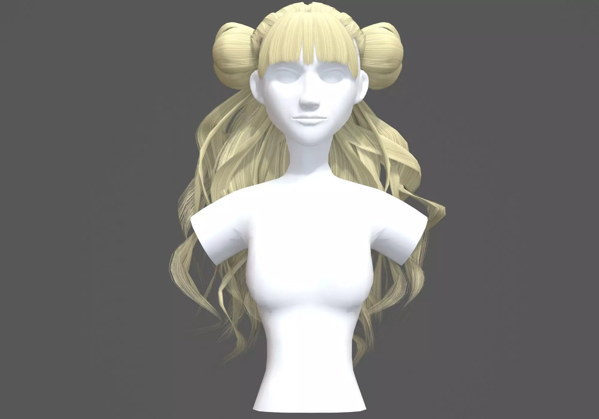 Bun Long Hairstyle 3D model_0