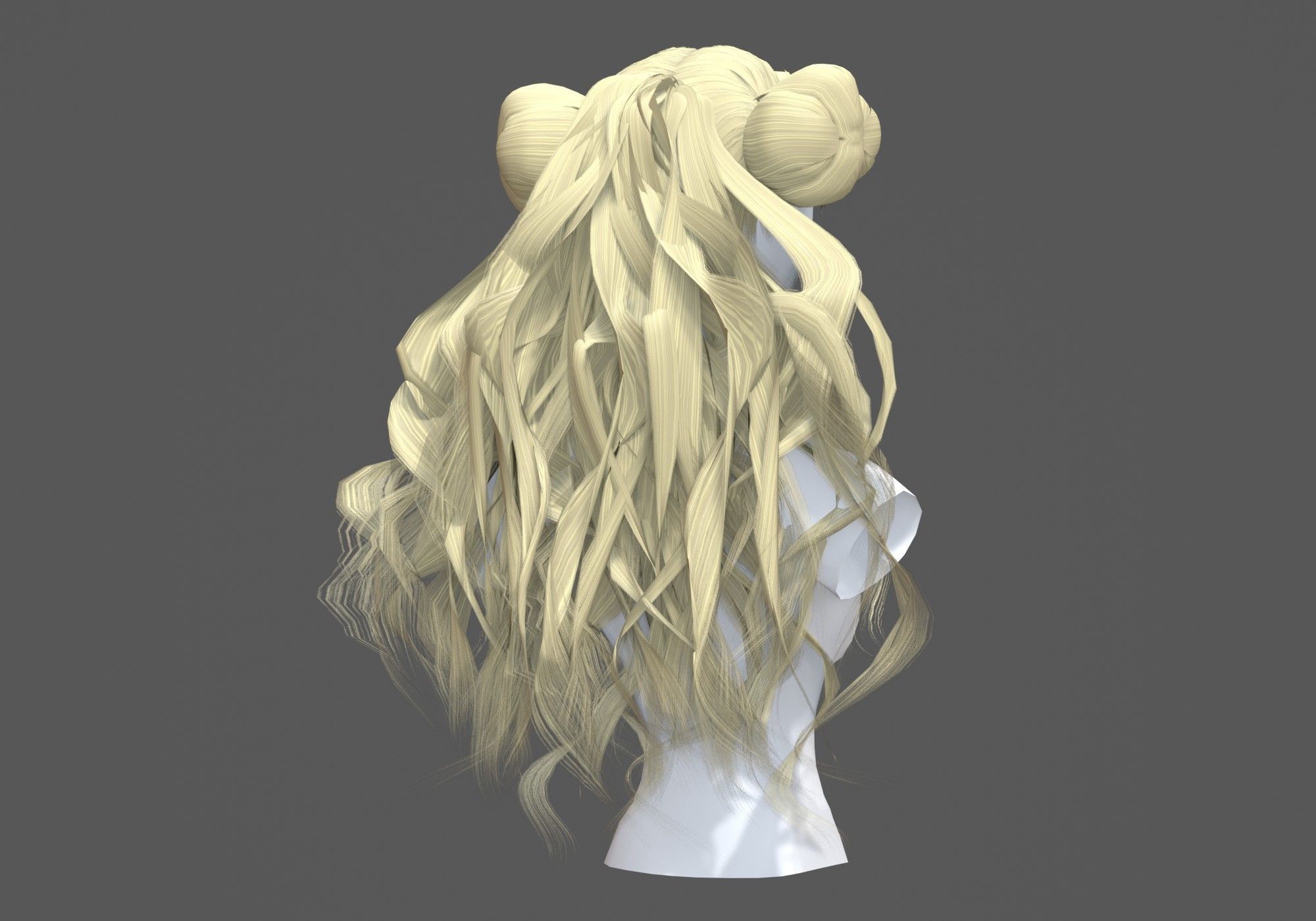 Bun Long Hairstyle 3D model_3