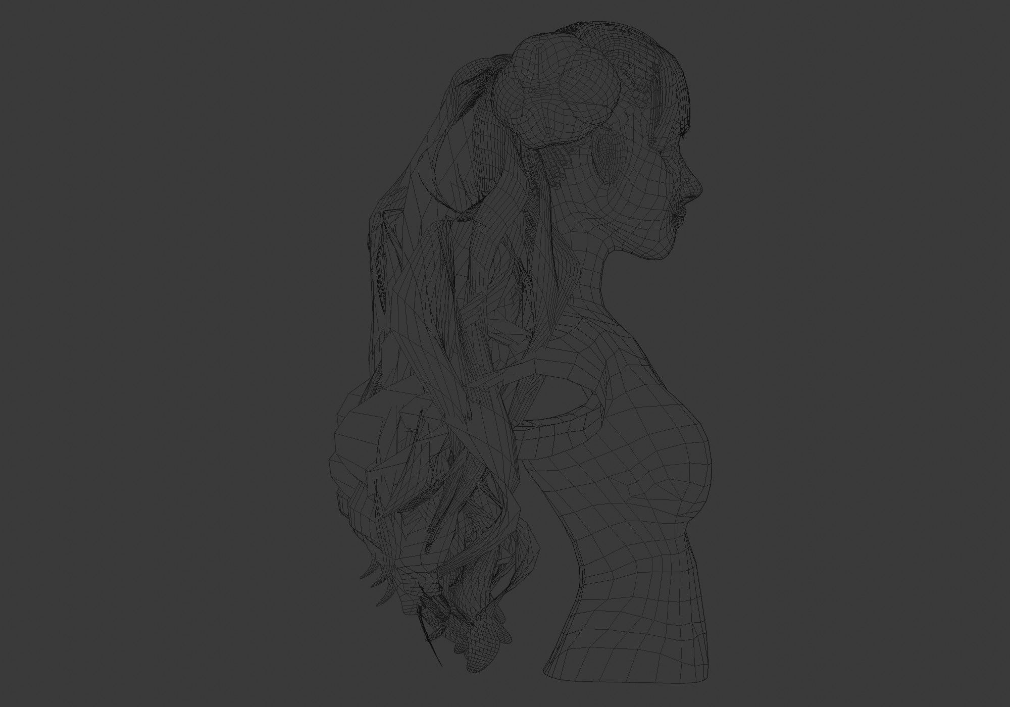 Bun Long Hairstyle 3D model_7