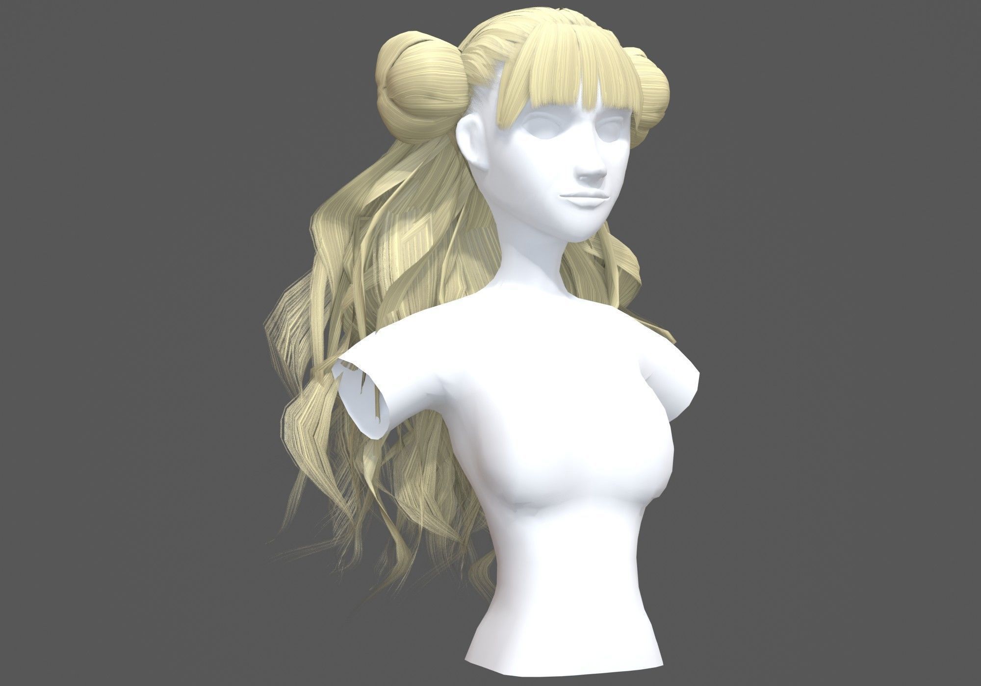 Bun Long Hairstyle 3D model_1