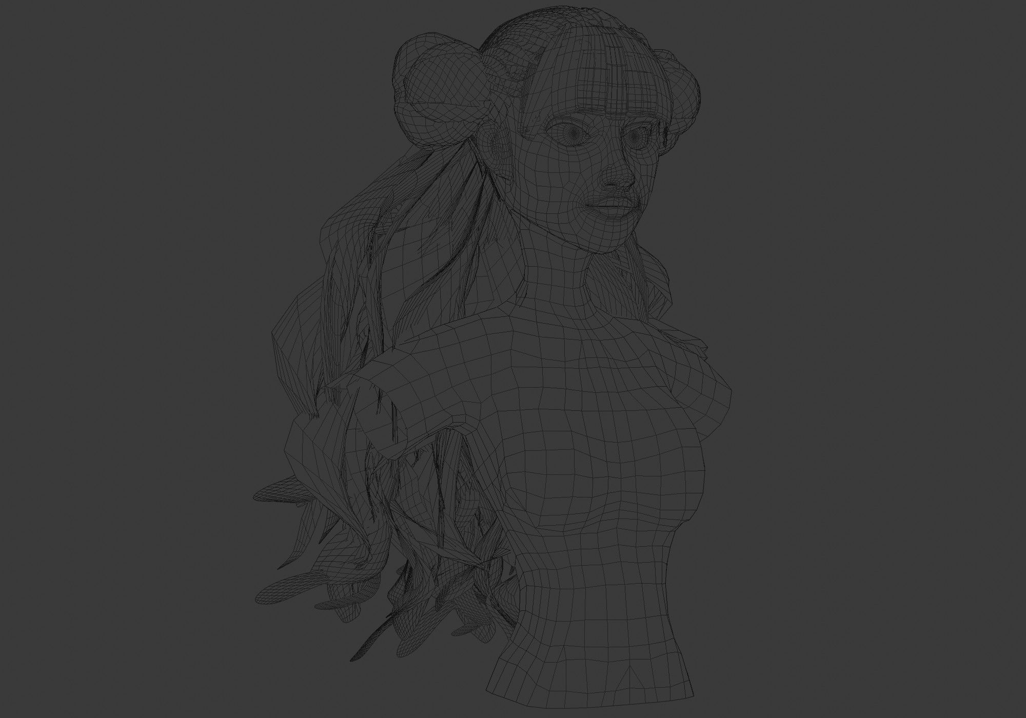 Bun Long Hairstyle 3D model_6