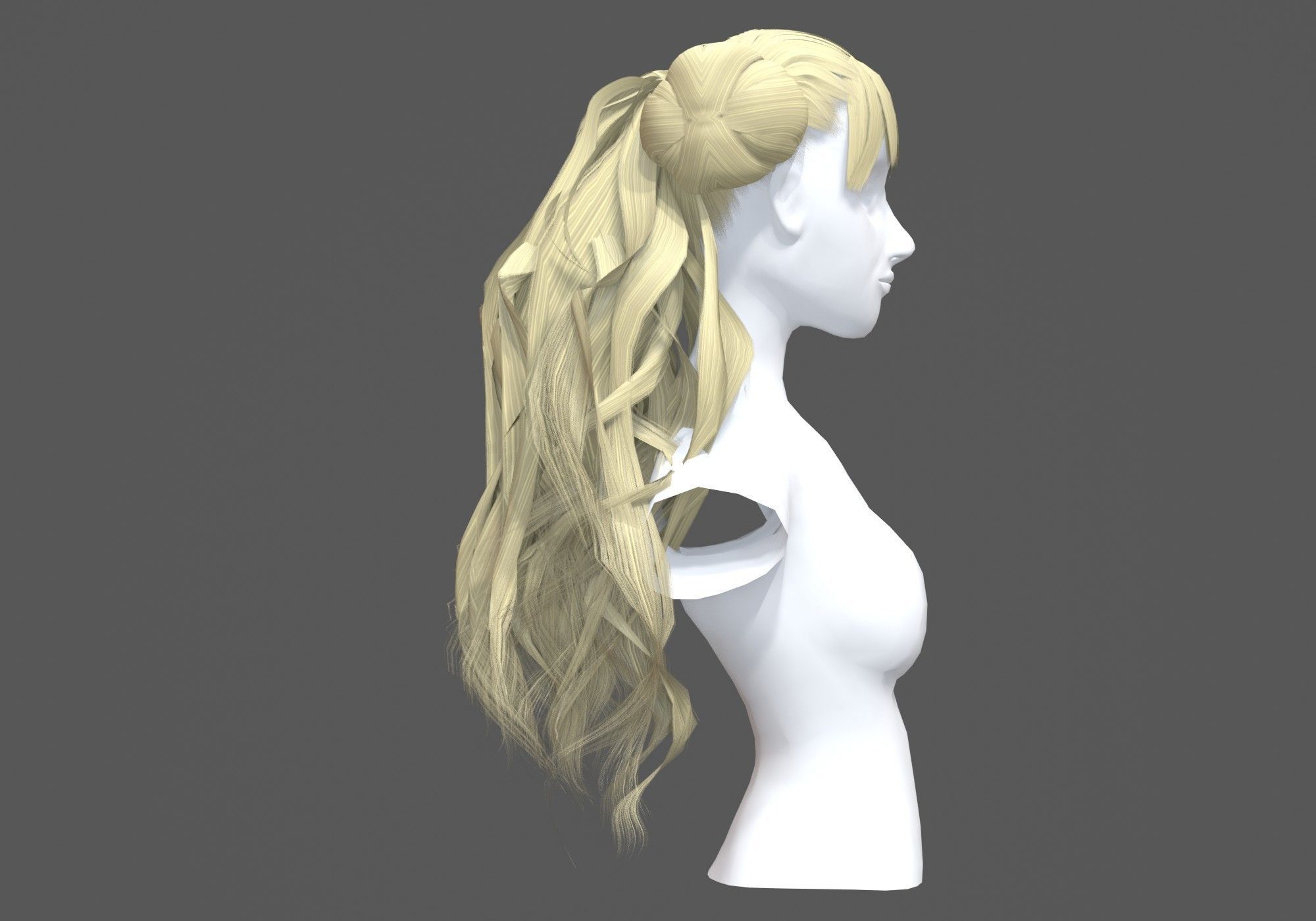 Bun Long Hairstyle 3D model_2