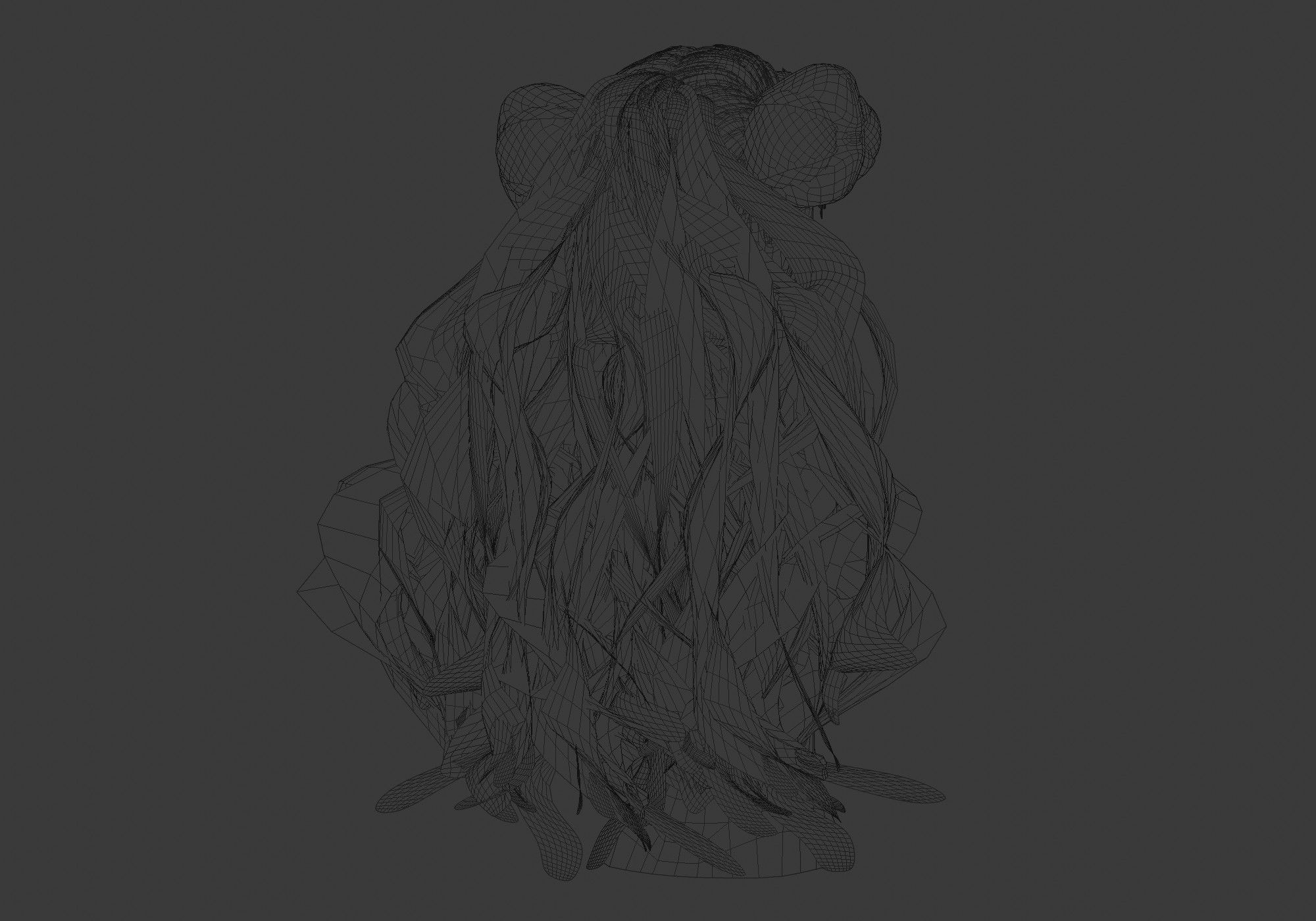 Bun Long Hairstyle 3D model_8