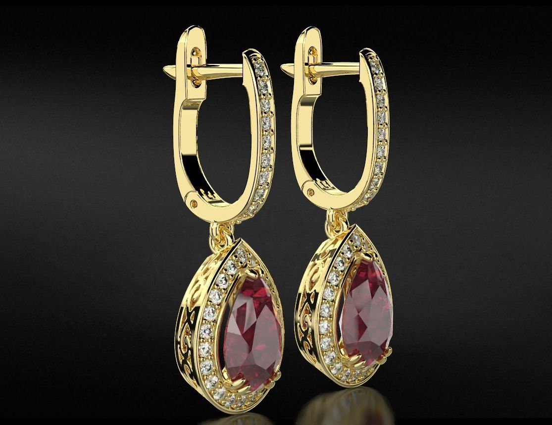 Stylish earrings with diamonds and pear 746 3D print model_3