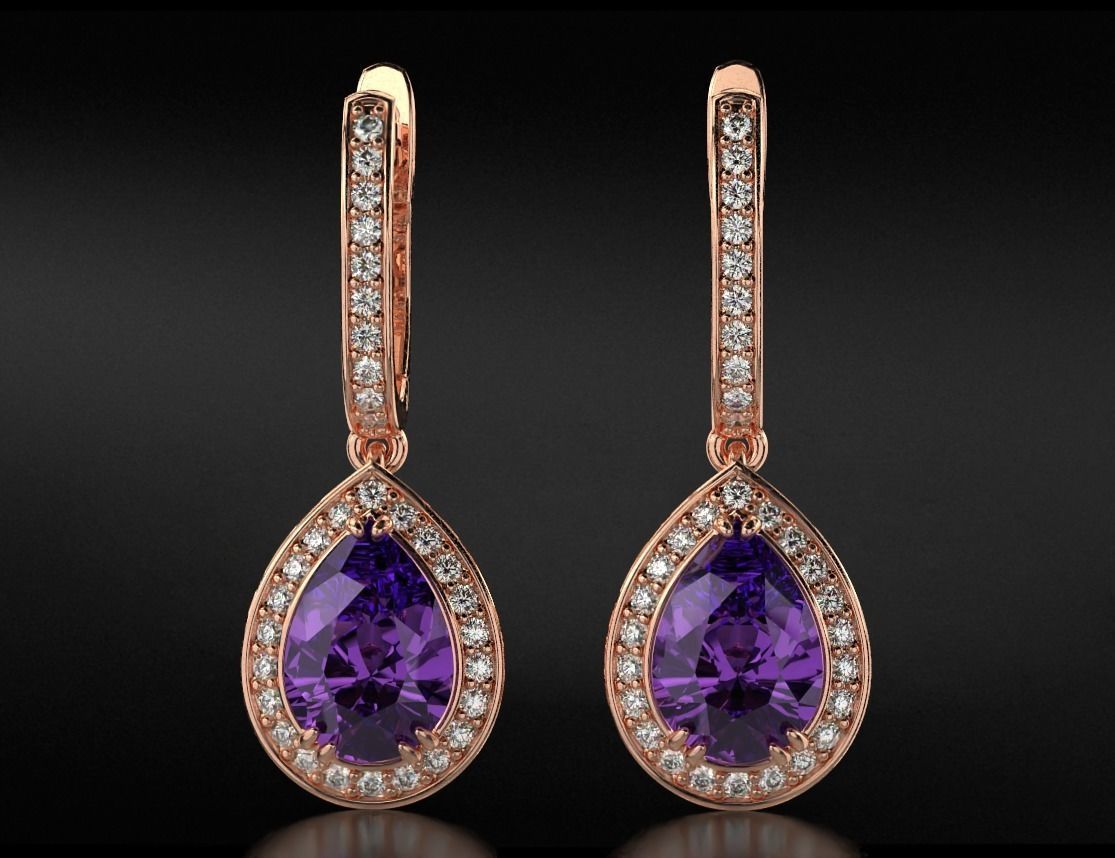 Stylish earrings with diamonds and pear 746 3D print model_13