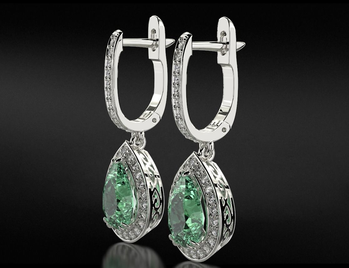 Stylish earrings with diamonds and pear 746 3D print model_11