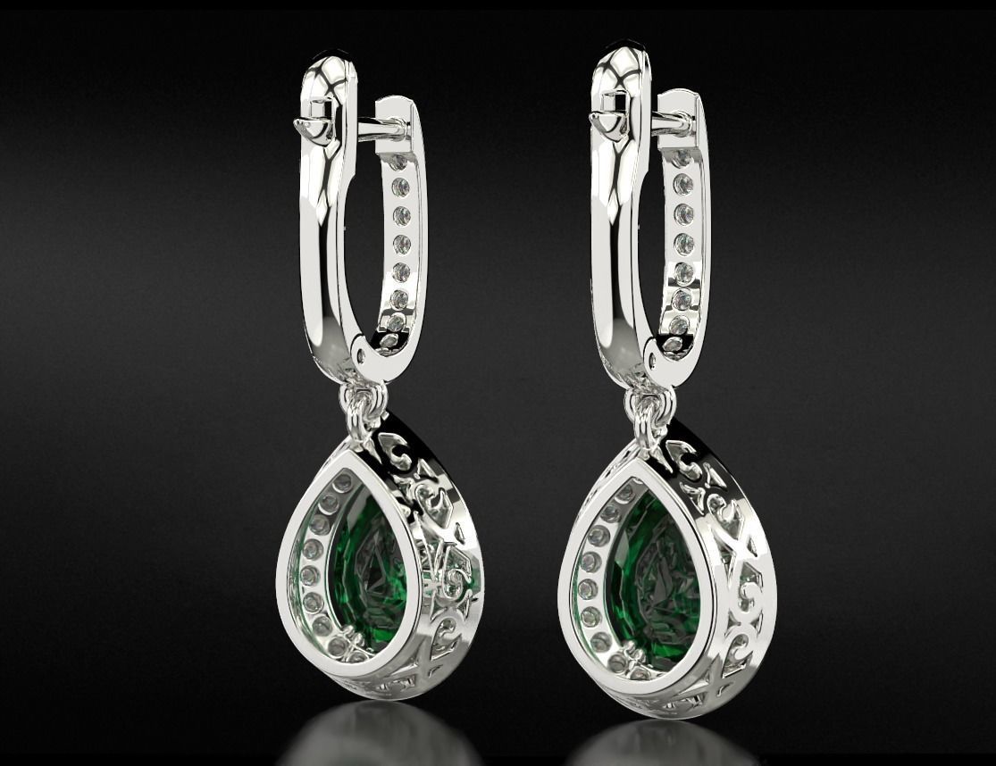Stylish earrings with diamonds and pear 746 3D print model_7