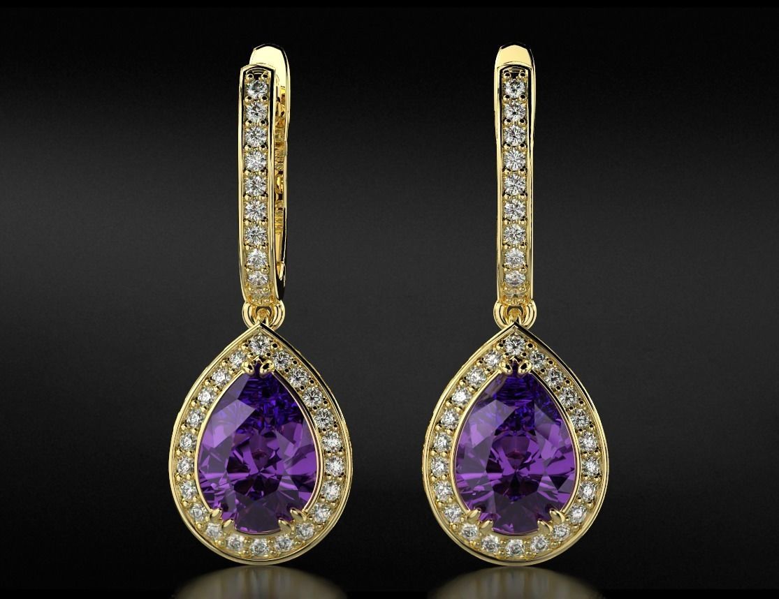 Stylish earrings with diamonds and pear 746 3D print model_12