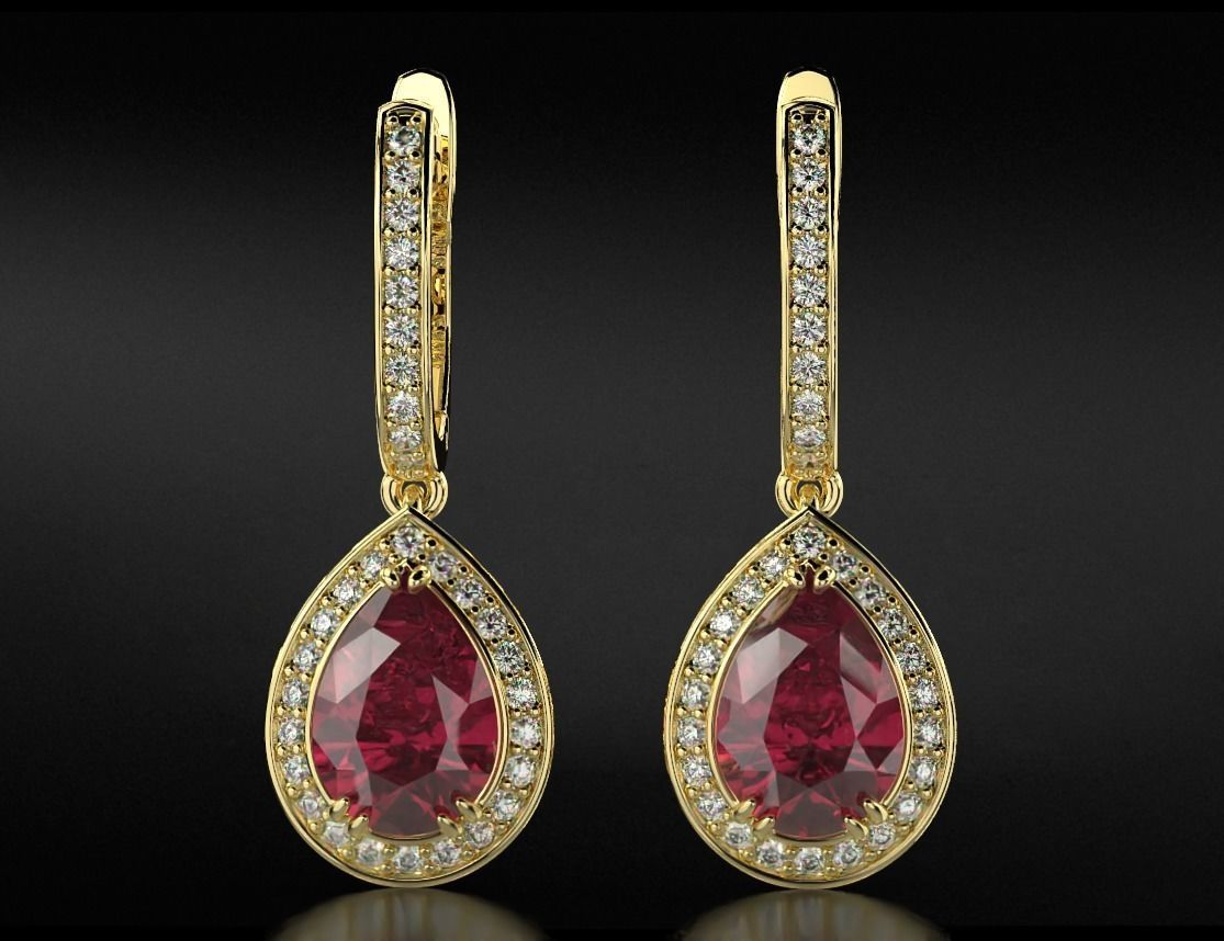 Stylish earrings with diamonds and pear 746 3D print model_2