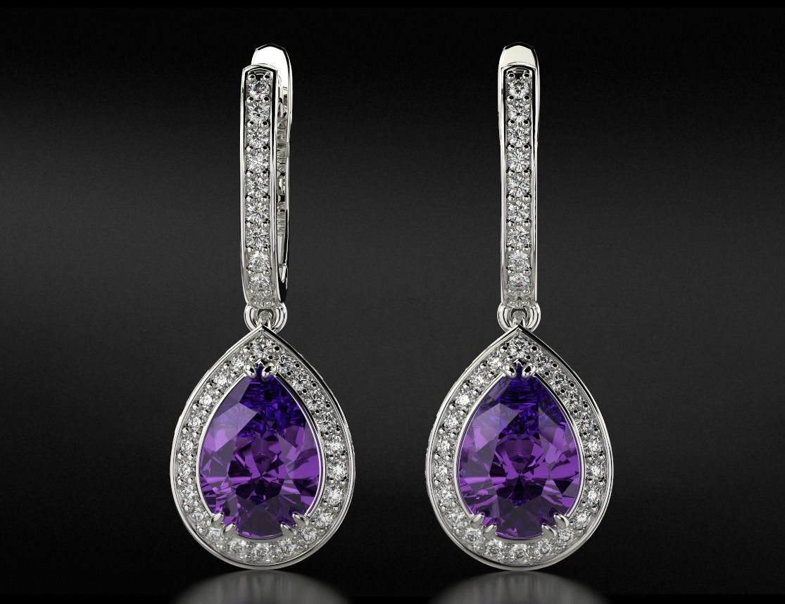 Stylish earrings with diamonds and pear 746 3D print model_1