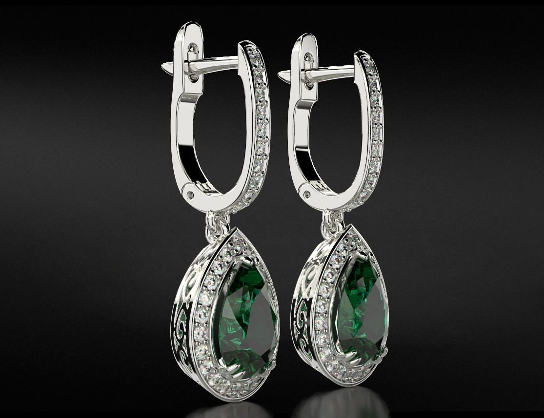 Stylish earrings with diamonds and pear 746 3D print model_8