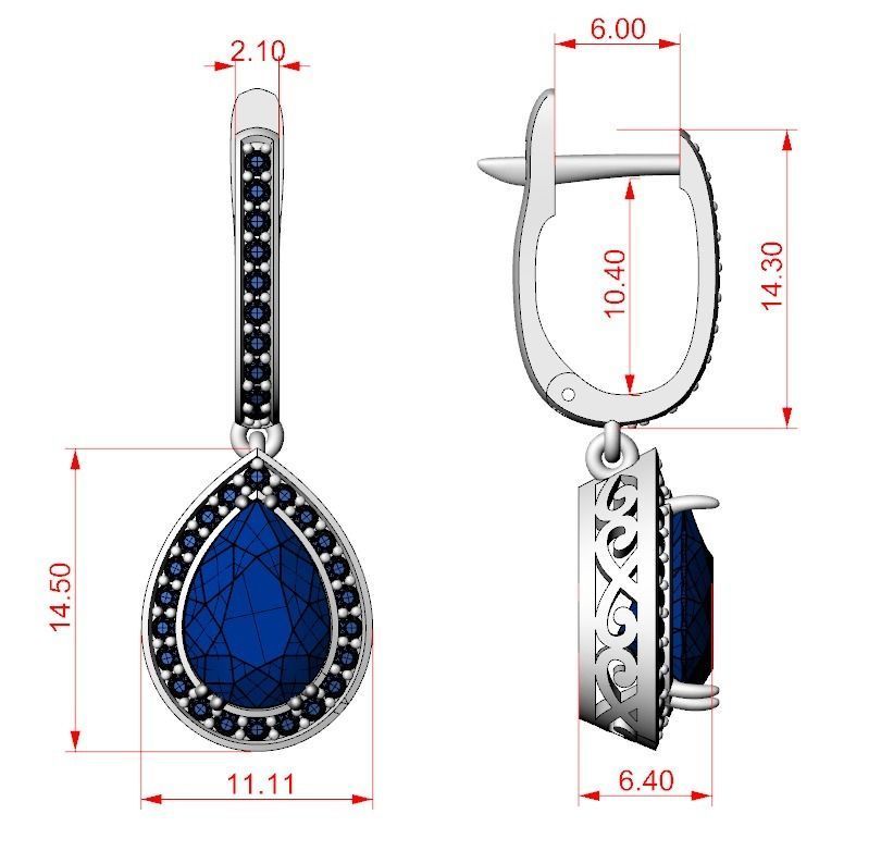 Stylish earrings with diamonds and pear 746 3D print model_14