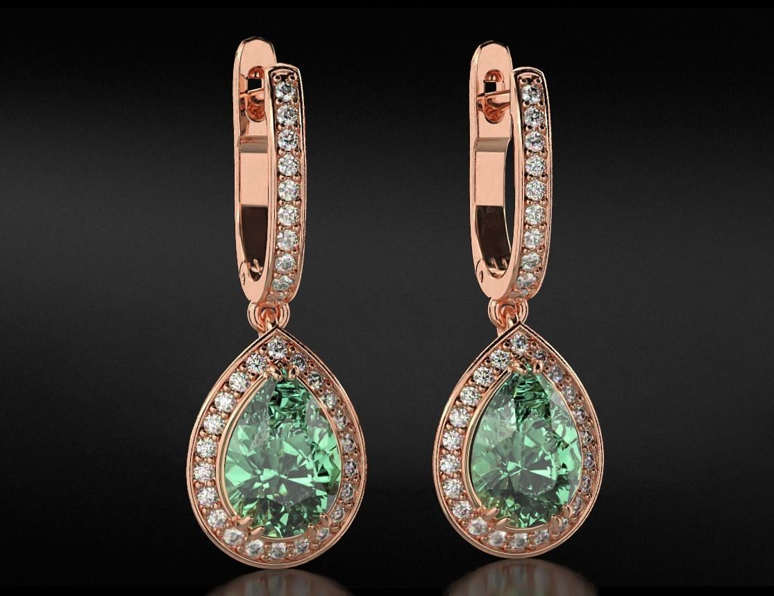 Stylish earrings with diamonds and pear 746 3D print model_10