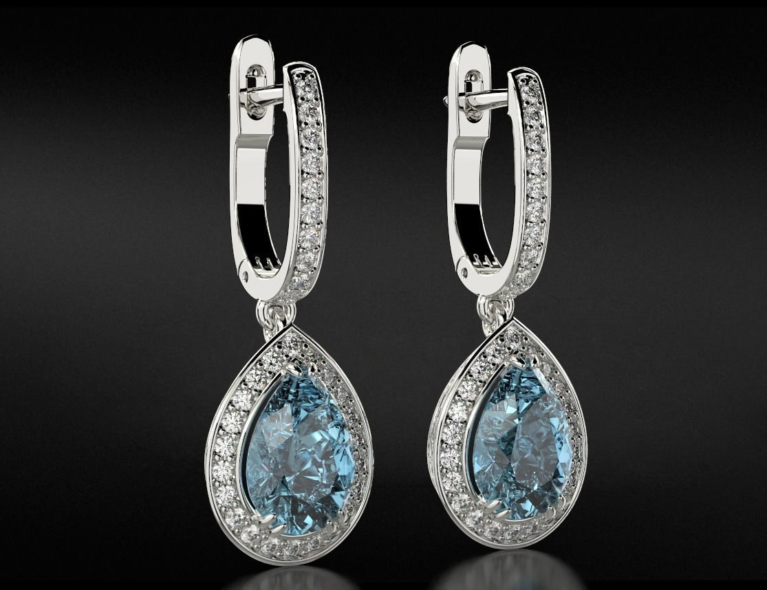 Stylish earrings with diamonds and pear 746 3D print model_5