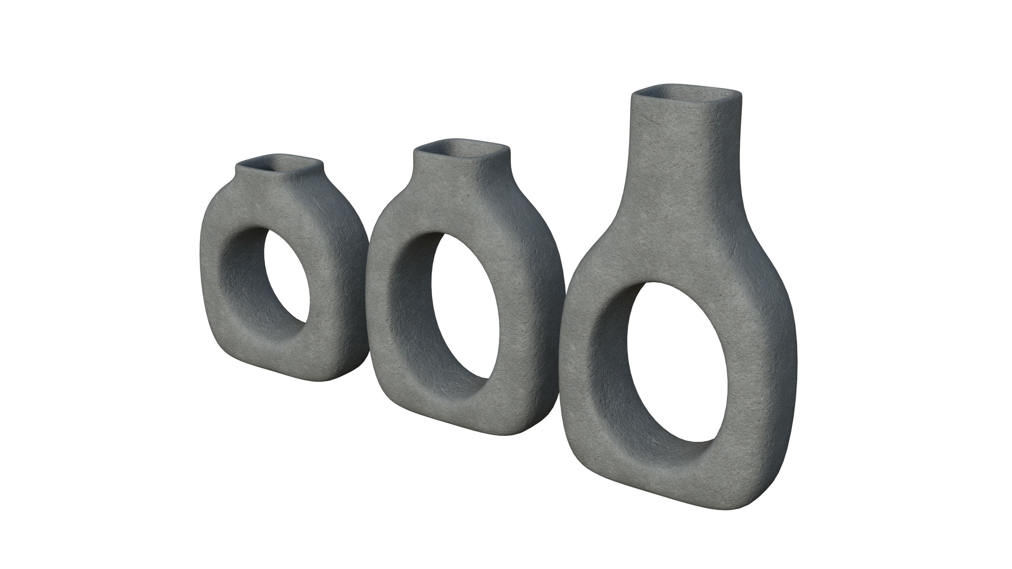 Concrete Decor Vase Set 3D model_2