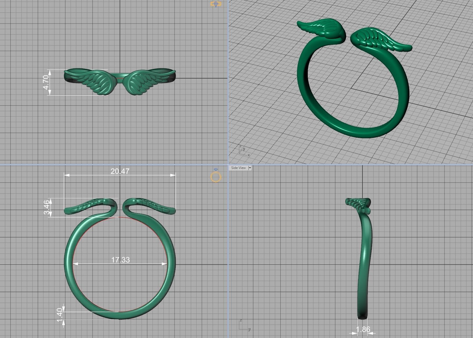 Angel Wings Fashion Ring Womens Ring 3dmodel 3D print model_7