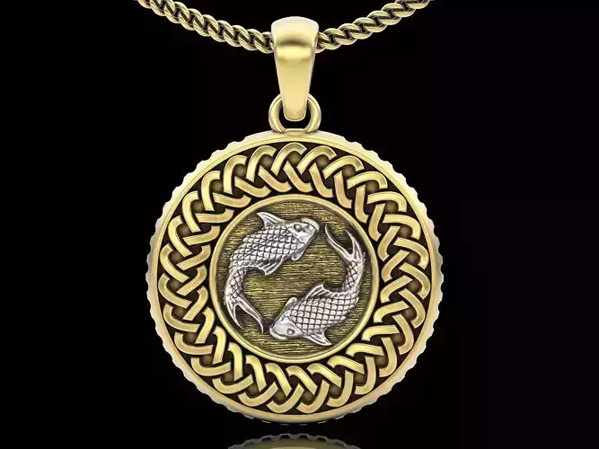 Fish pendant  gold sterling  jewelry printable 3D model