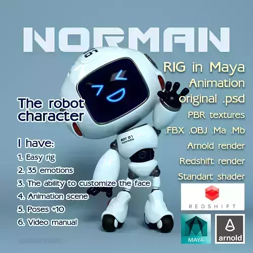 Norman the robot character Low-poly 3D model