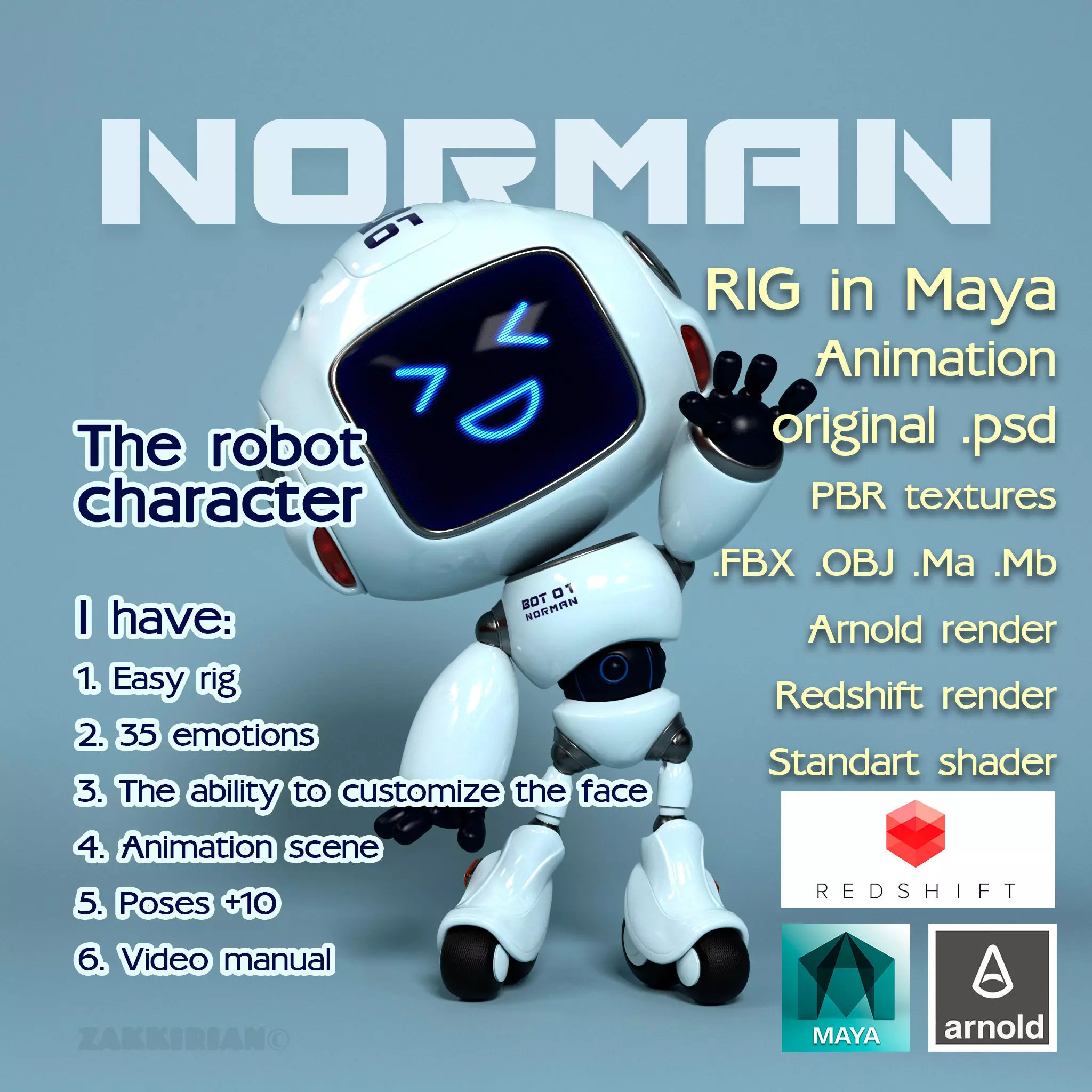 Norman the robot character Low-poly 3D model_0