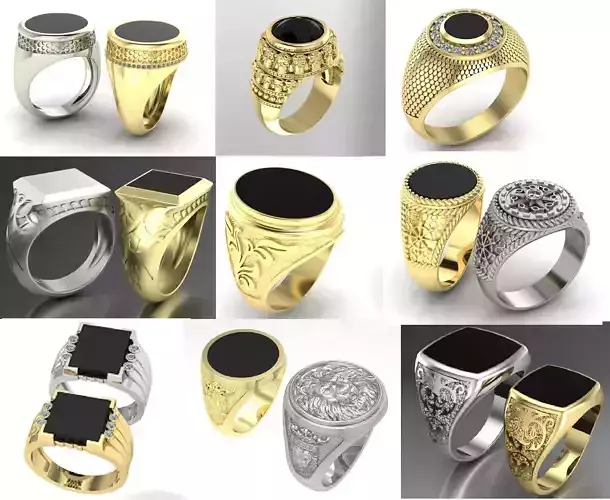 collection 26 pieces of mens signet rings 