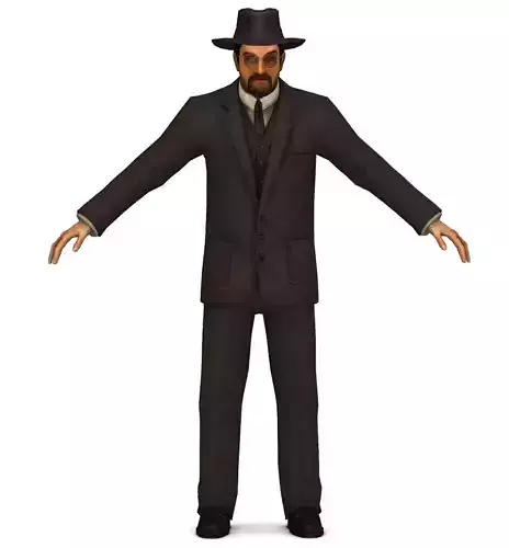 Retro Older Man Doctor in Black Suit Low-poly 3D model