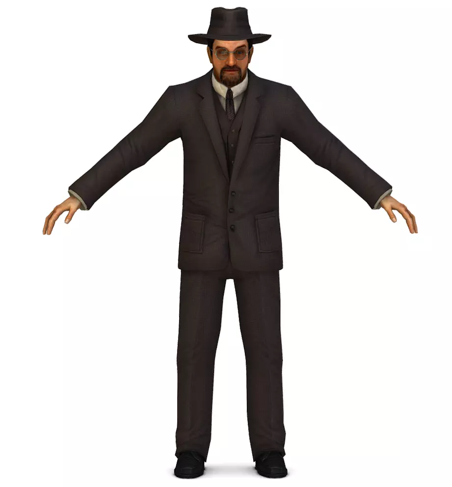 Retro Older Man Doctor in Black Suit Low-poly 3D model