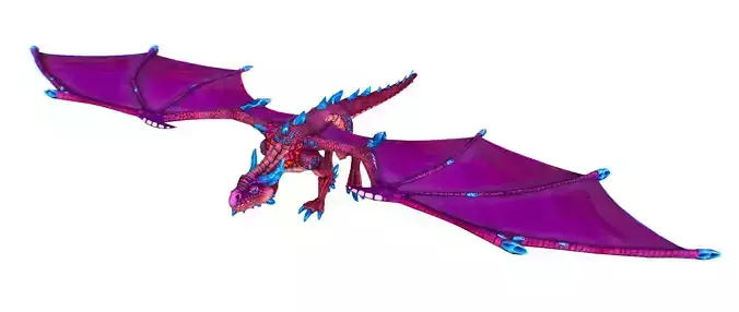 Low Poly Cartoon Creature Flying Pink Dragon