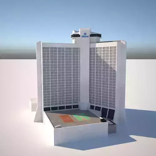 hotel building with tennis court on top