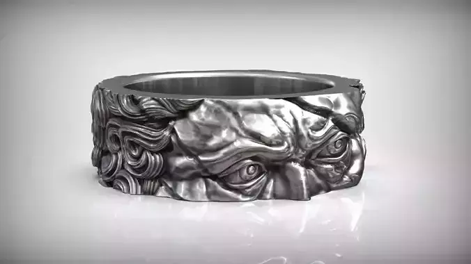 Moses Head Look Sculpture Ring 3D print model