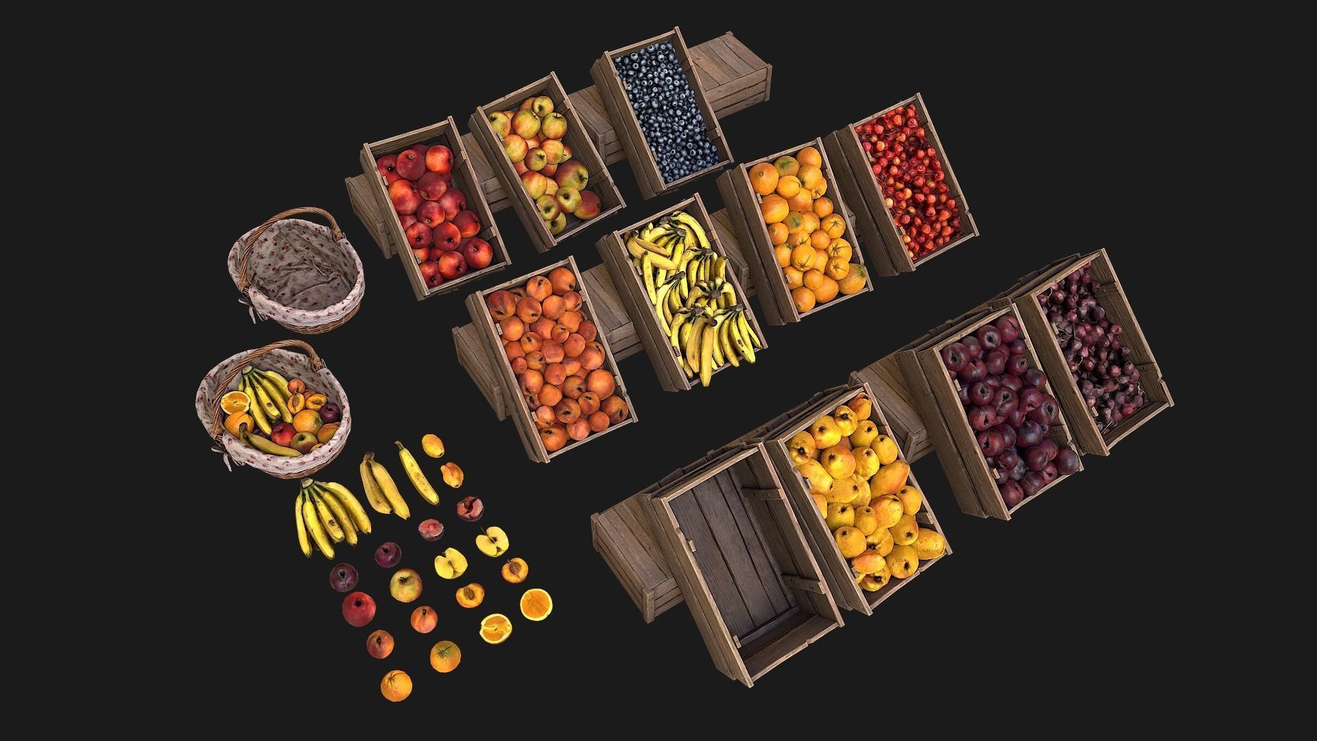 Vegetables and Fruits Bazaar Set Low-poly 3D model_5