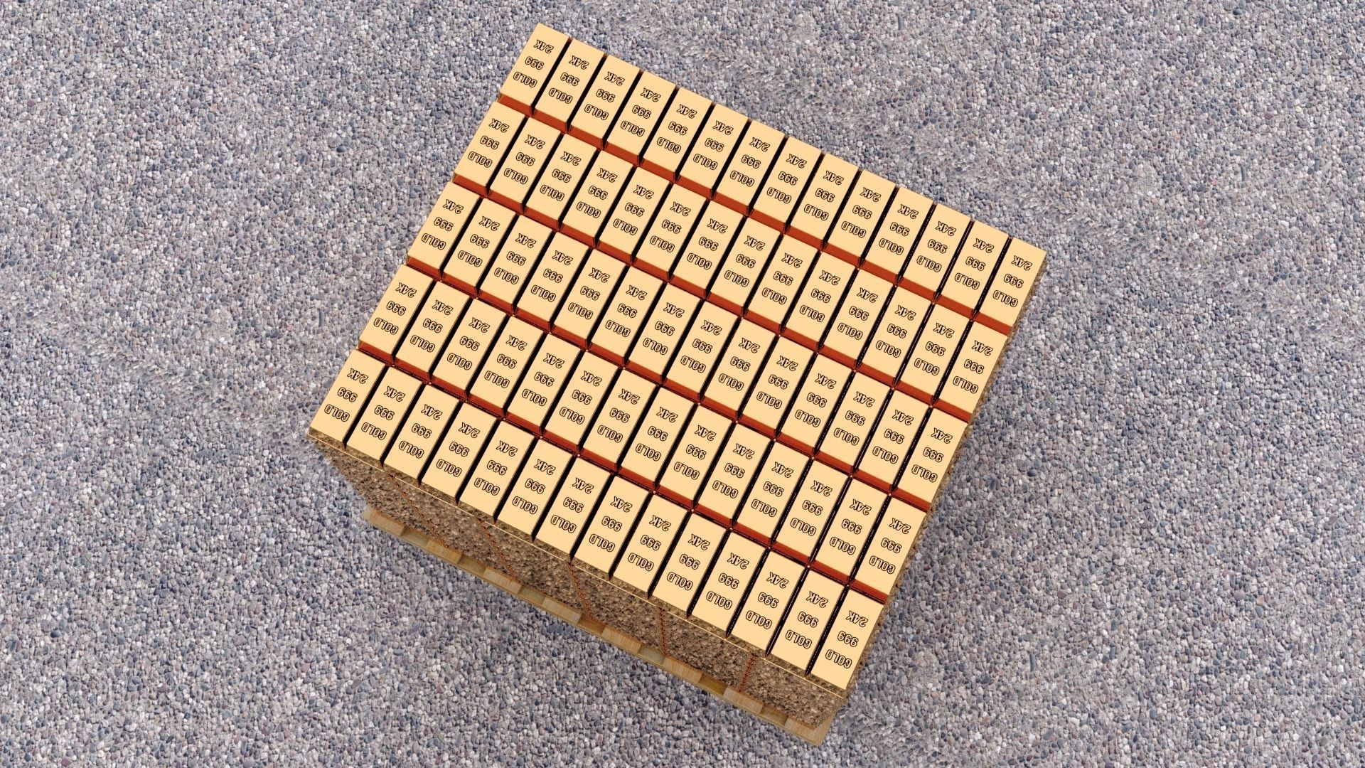Gold Bar Pallet 3D model_3