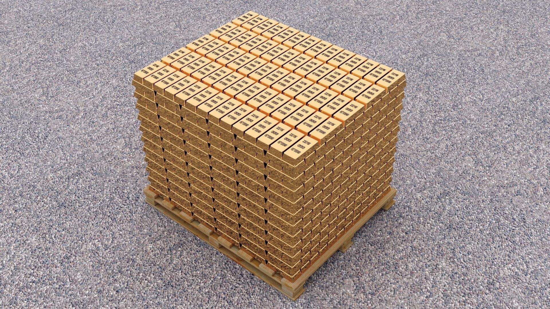 Gold Bar Pallet 3D model_2