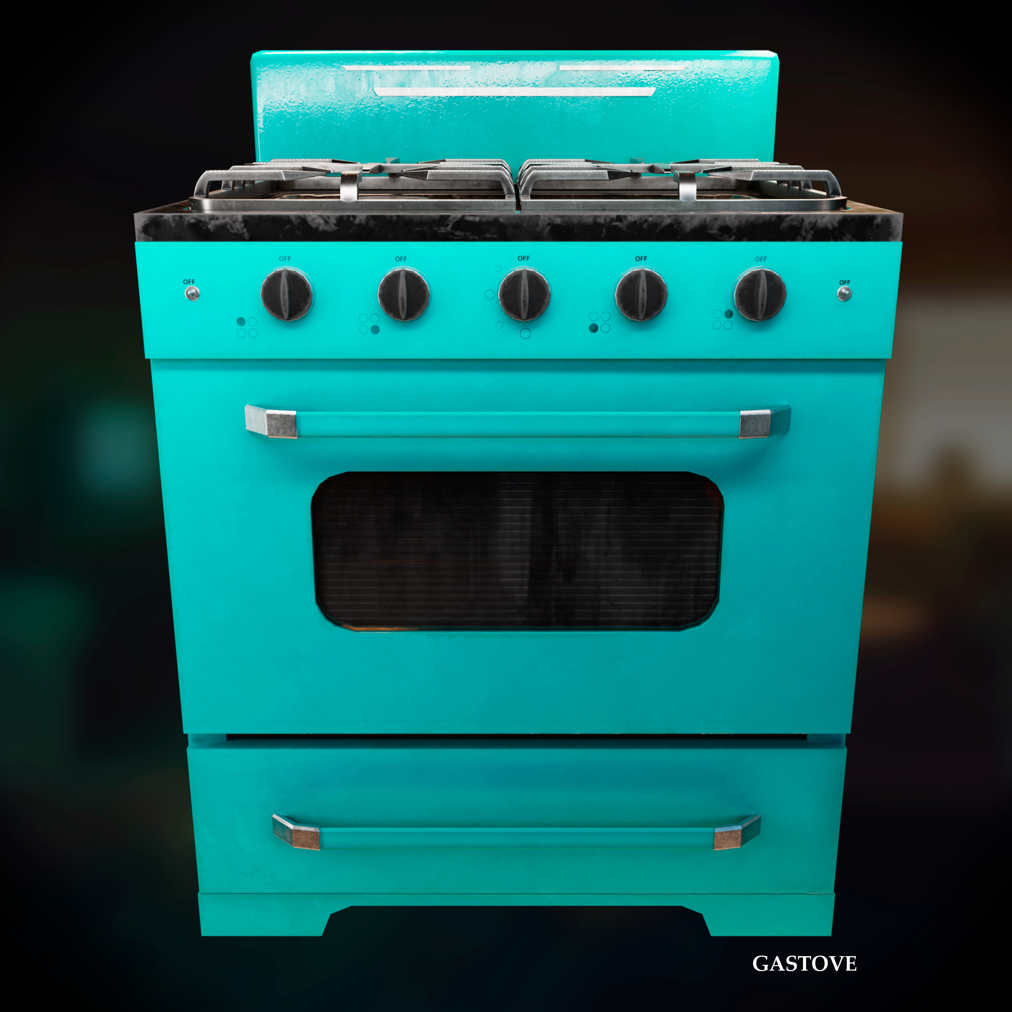 Old Gas Stove Metallic Dirty and Clean Low-poly 3D model_8