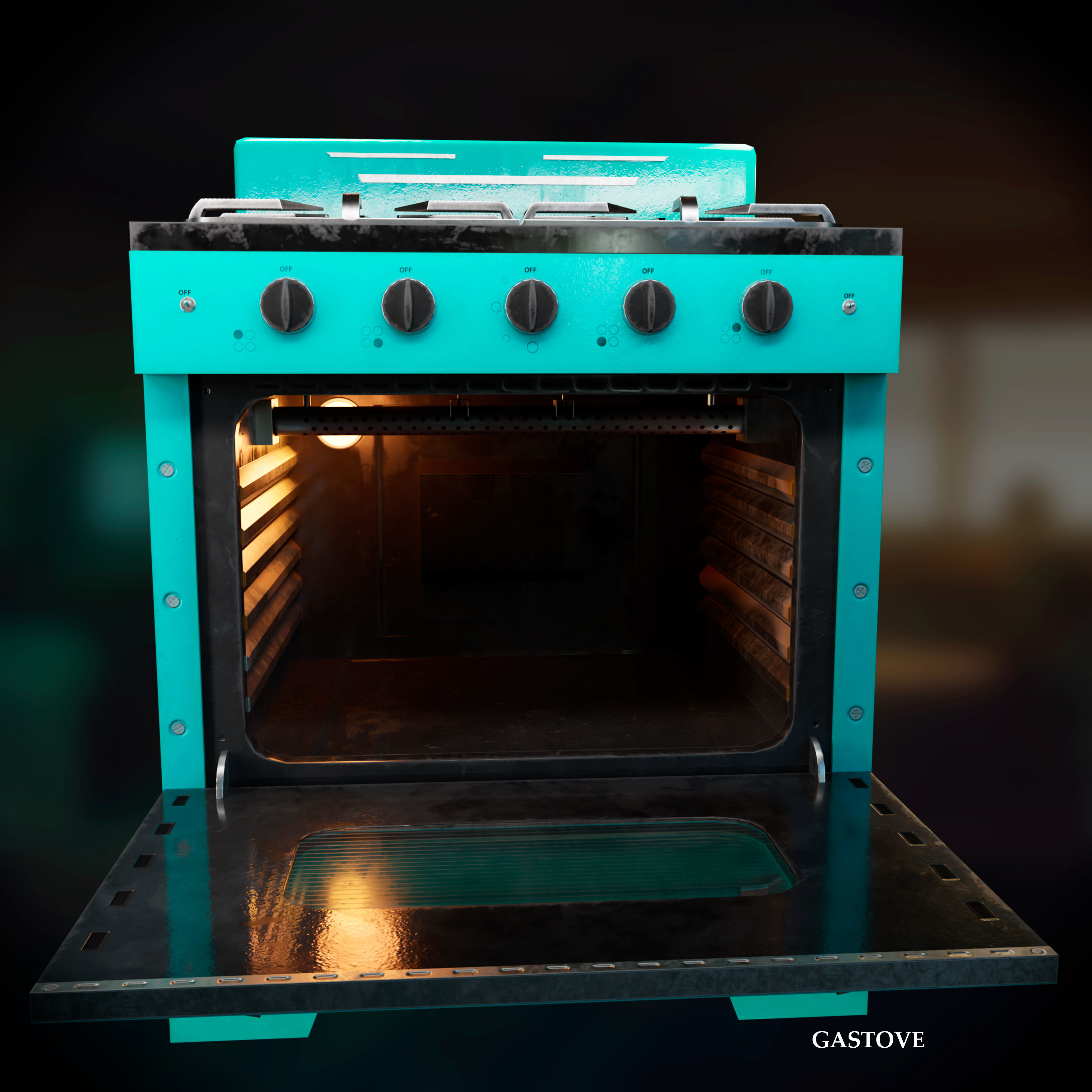 Old Gas Stove Metallic Dirty and Clean Low-poly 3D model_7